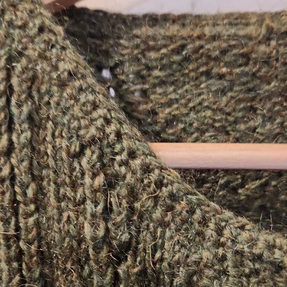 Handmade Olive Green Knit Cardigan with Decorative Goldtone Buttons - Picture 12 of 13